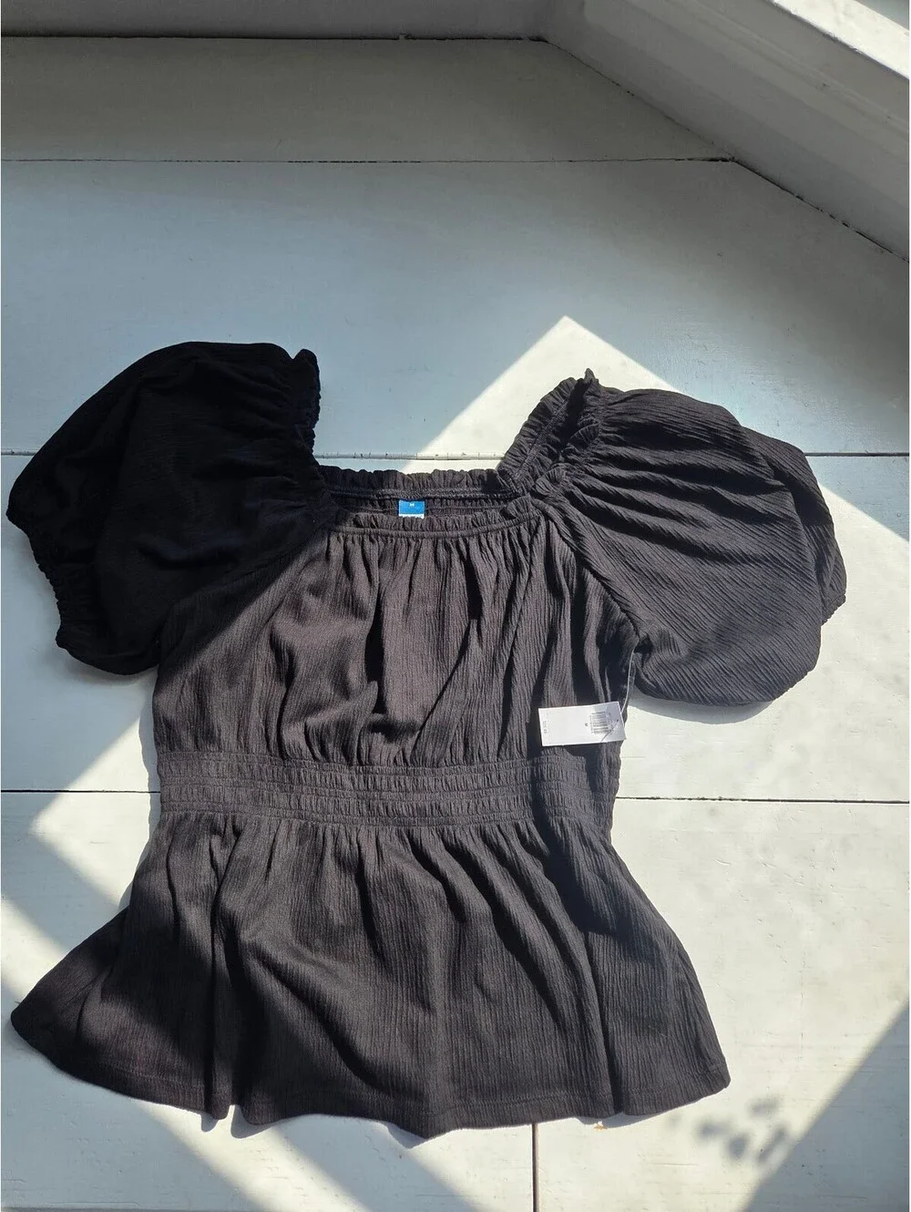 Old Navy Black Puff Sleeve Peplum Top Medium NWT